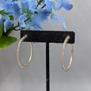 Genuine Crystal Studded 1.5 Inch Vintage Hoop Earrings